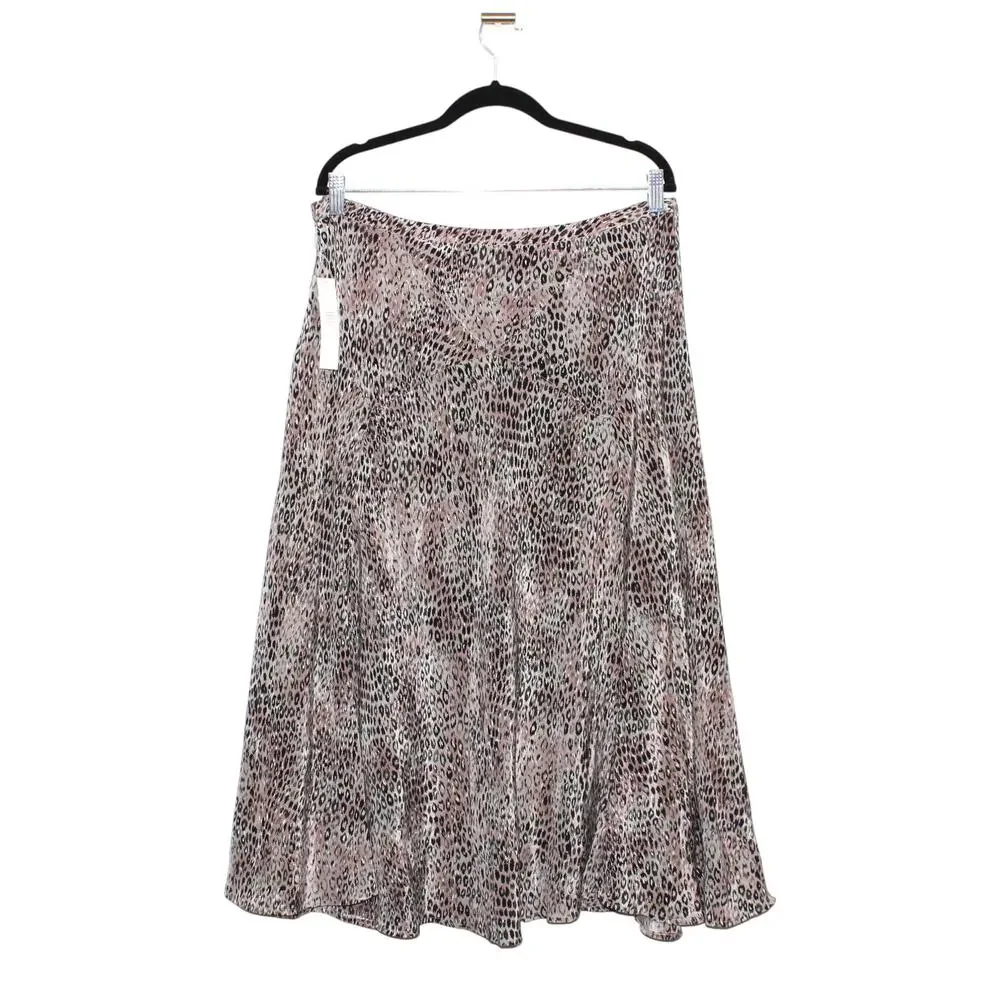 Kate Hill 100% Silk Leopard Midi Skirt Size 14 NWT